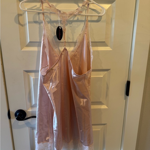 Elegant Lace Trimmed Chemise in Soft Pink - Picture 3 of 5